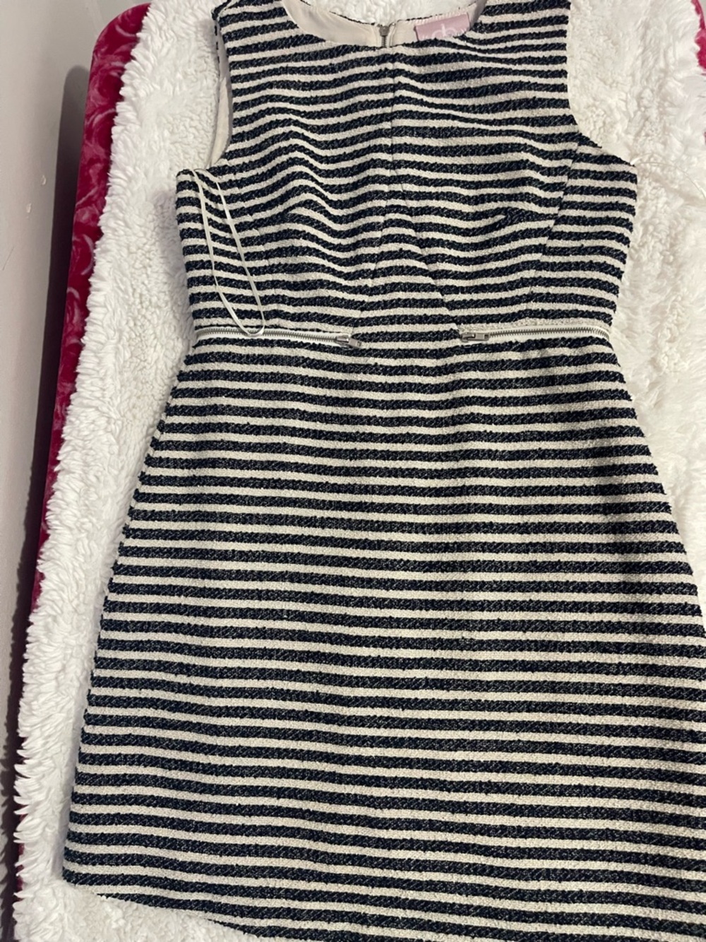 Romeo & Juliet Couture Black and White Striped Textured Dress